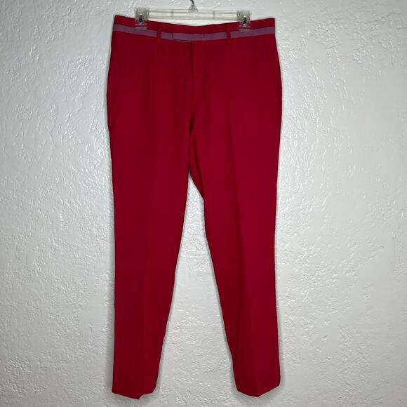 Paul Smith Women's Red Straight Slim Leg Trouser Pants Pink Trim Size 32 - Picture 1 of 8